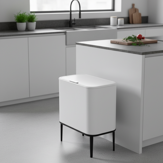 פח אשפה מעוצב 60 ליטר לבן נפתח בלחיצה דגם DOLINA