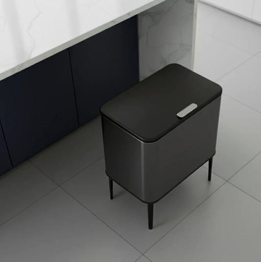 פח אשפה מעוצב 60 ליטר כסוף נפתח בלחיצה דגם DOLINA