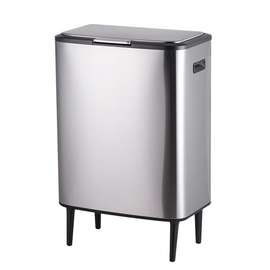 פח אשפה מעוצב 60 ליטר כסוף נפתח בלחיצה עם פח פנימי נשלף